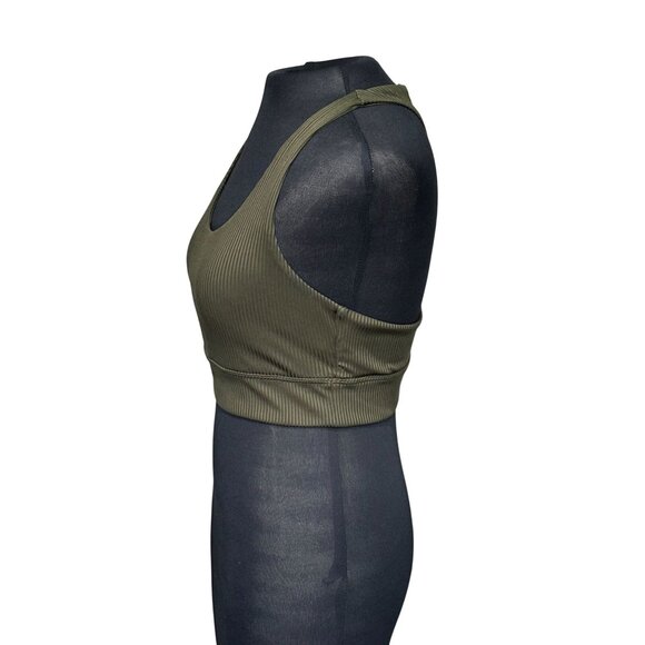 Olive Green Ribbed Racerback Crop Top By Forever 21 - Medium Size - Picture 3 of 5